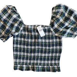 American Eagle Outfitters Black and White Puff Sleeve Crop Blouse